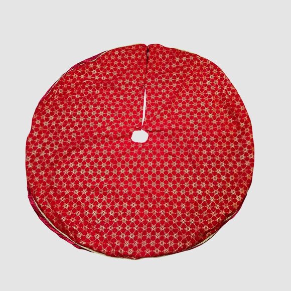 Martha Stewart Red & Gold Star Christmas Tree Skirt 48" Reversible - Picture 2 of 7